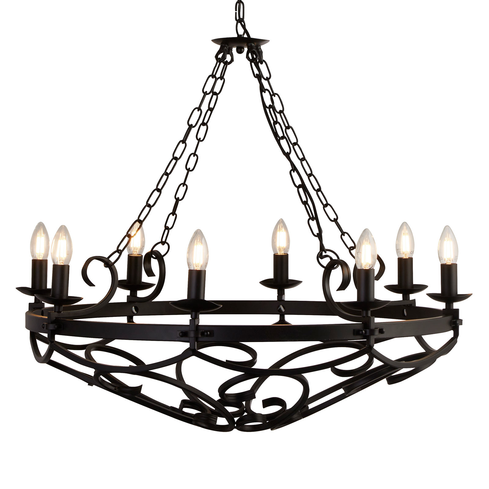 Searchlight Candelabru Cartwheel III 8 becuri Ø 80 cm negru metal - Camera de zi / sufragerie - Antichitate - negru mat