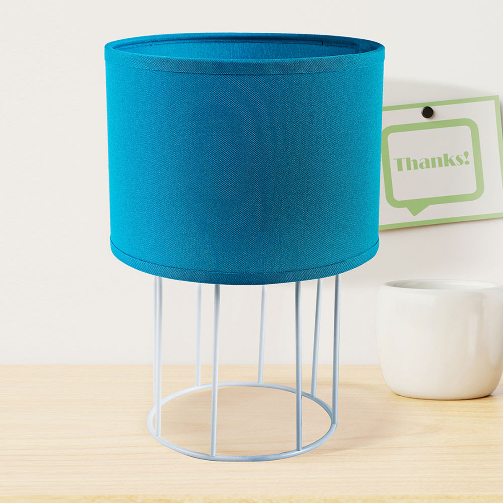 DUOLLA Carla S table lamp, blue, for Living / Dining Room, synthetic fibre fabric, metal, E14, 40 W, energy efficiency: A++, H: 25 cm