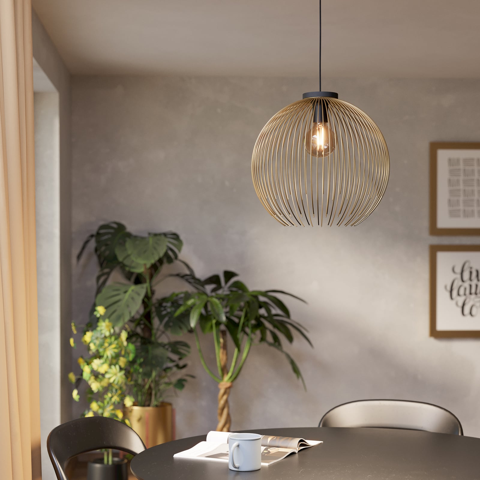 Suspension VENEZUELA, dorée/noire, Ø 40 cm, métal, E27