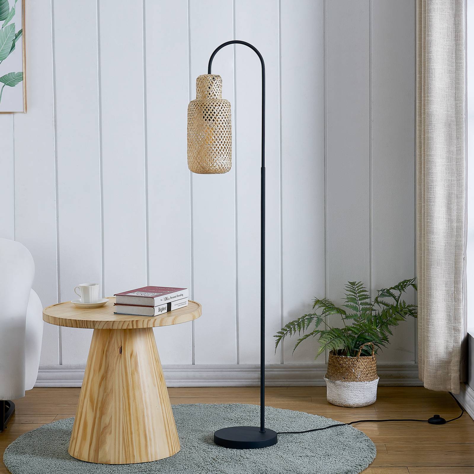 Lindby Lindby Venora stojací lampa stínidlo bambus 1zdroj