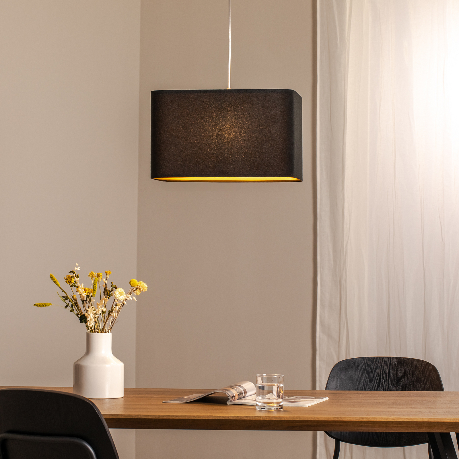 Kwadro pendant light, black, 40 x 40 cm, velour fabric
