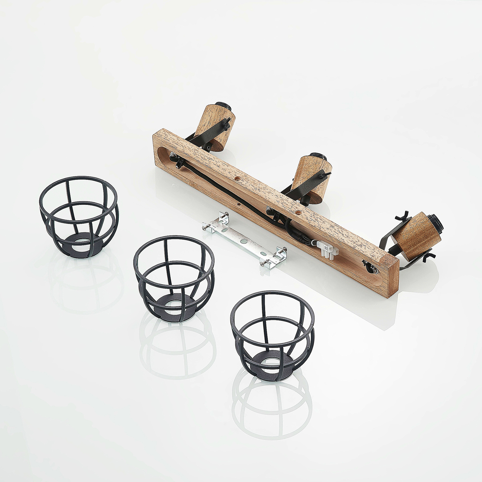 Flintos 3 Kattovalaisin Wood/Black - Lindby