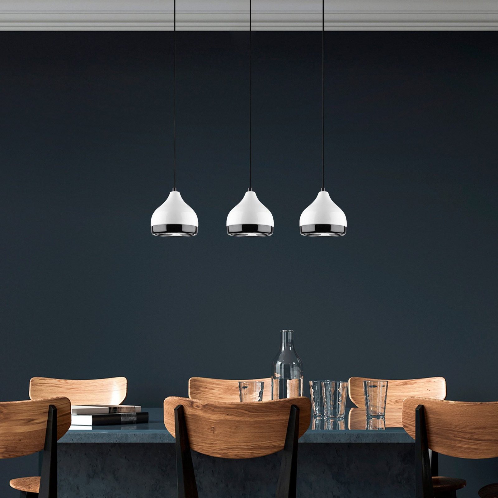 Pendant light Yildo 6878 white/black metal 3-bulb linear