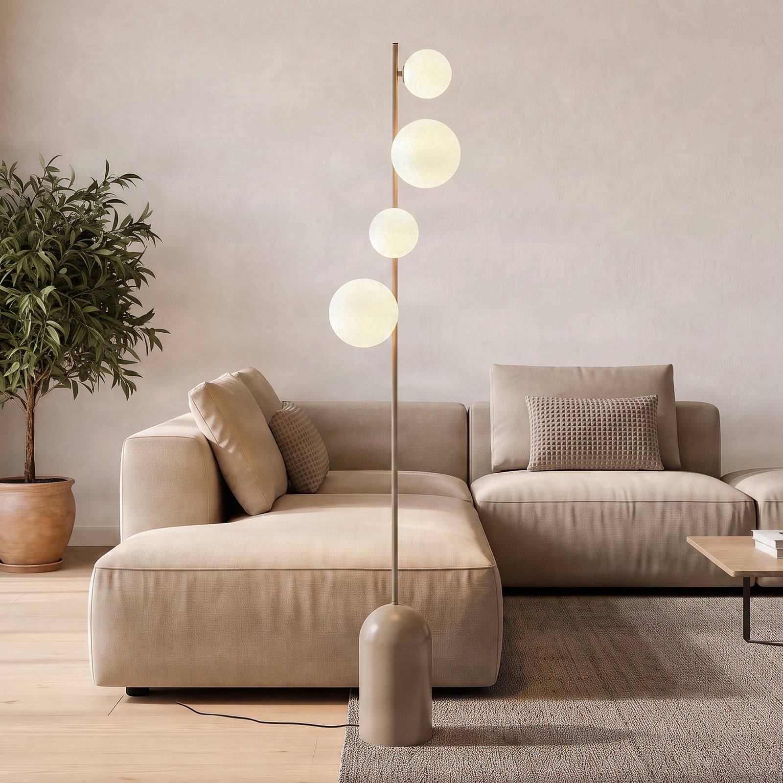 Stovas Etno LP4, smėlio spalvos, stiklas/plienas, aukštis 140 cm, G9