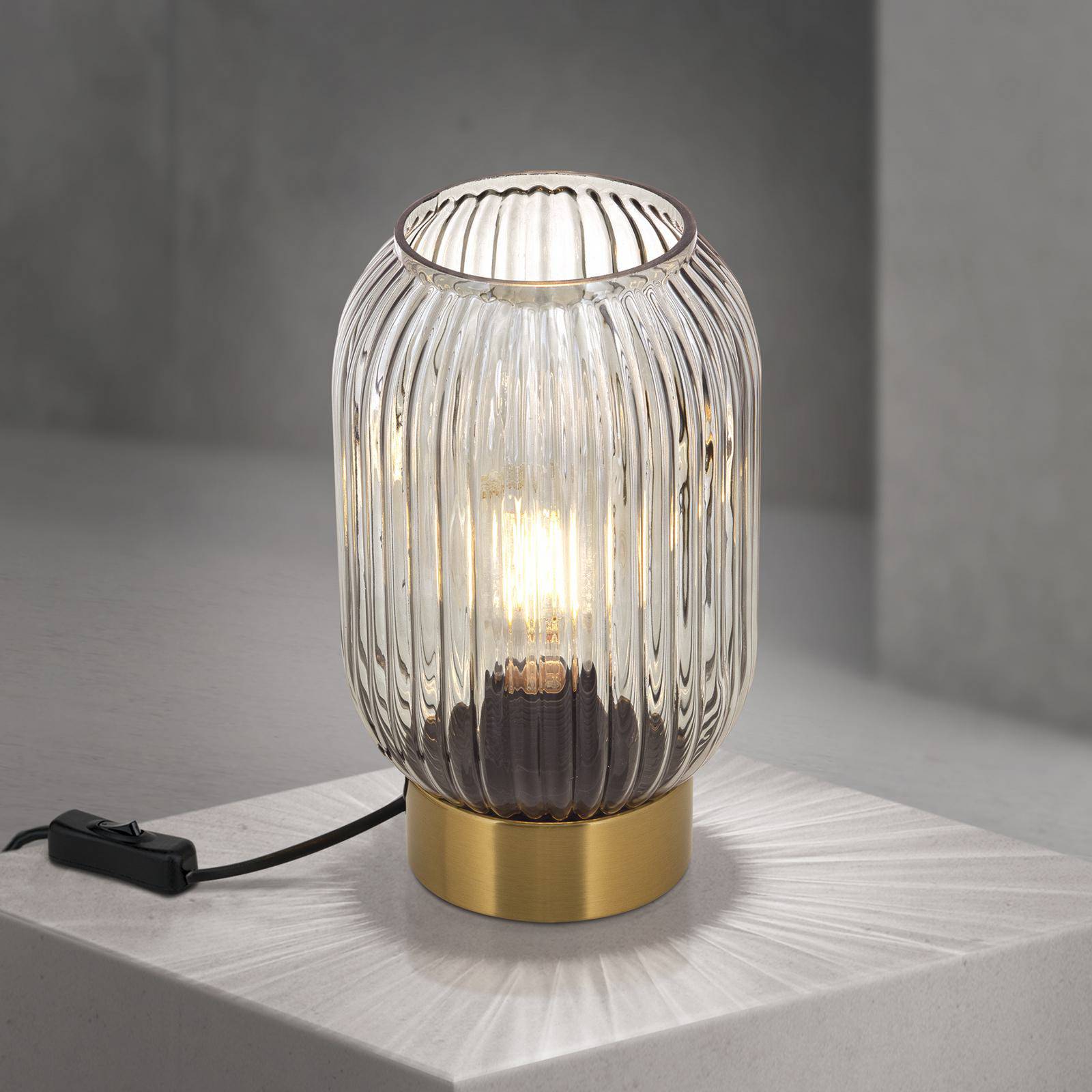 Lampa stołowa Carneval, dymnoszara, szkło, wysokość 23,5 cm, E27