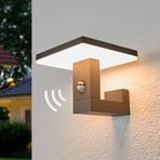 Lucande LED outdoor wall light Olesia, 15 cm, sensor, IP54