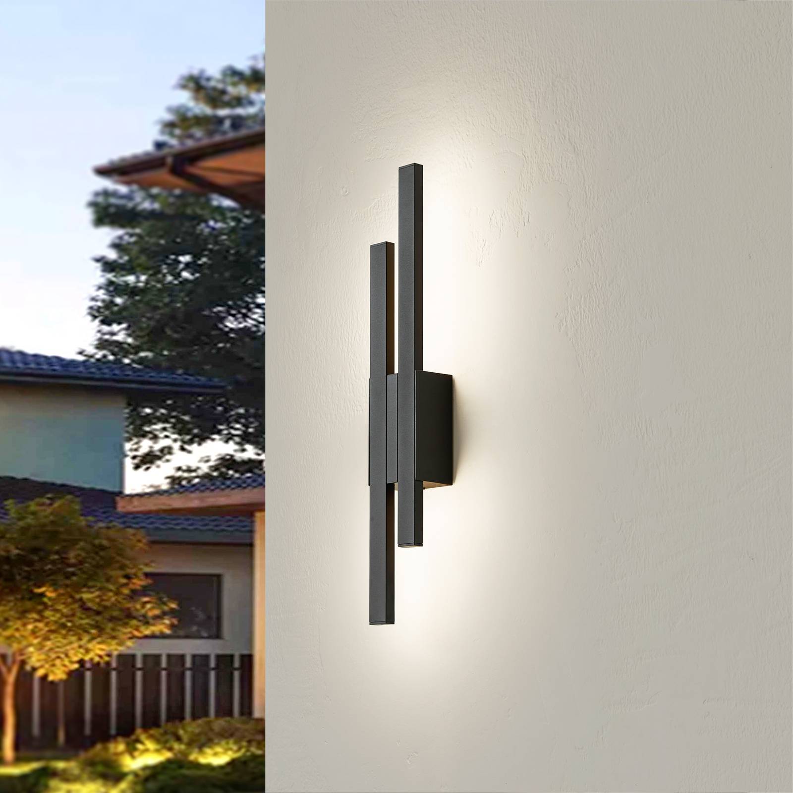 Lindby kinkiet zewnętrzny LED Sakari, 20 W, czarny, aluminium