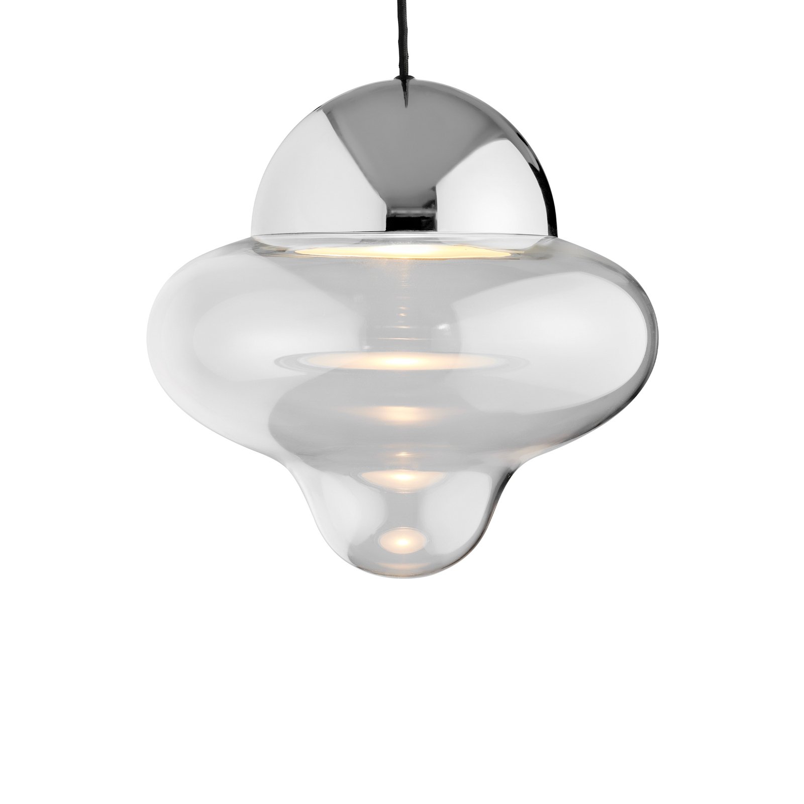 LED pendant light Nutty XL, clear / chrome-coloured, Ø 30 cm, glass