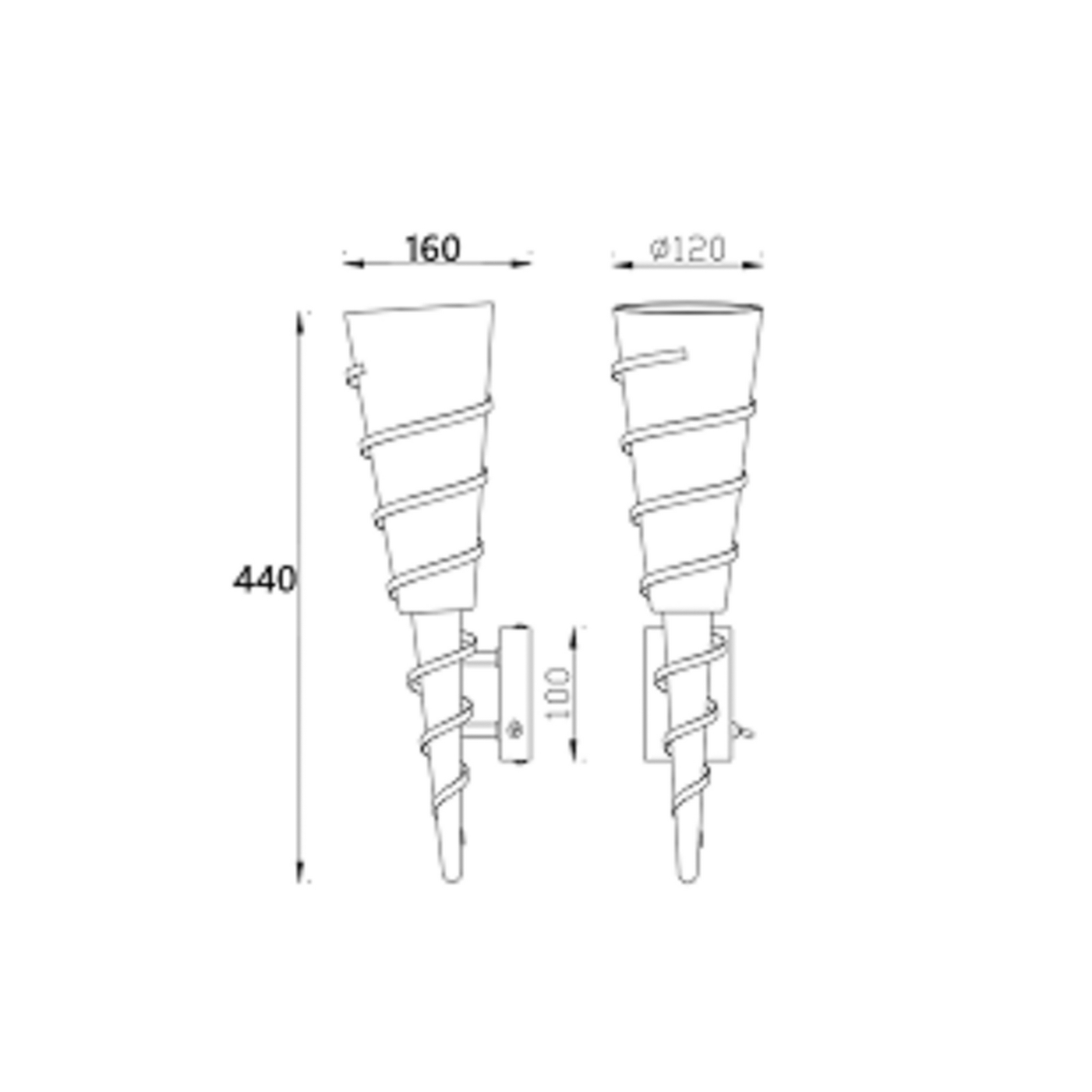 Lindby Applique Anouk, altezza 44 cm, vetro, metallo, torcia