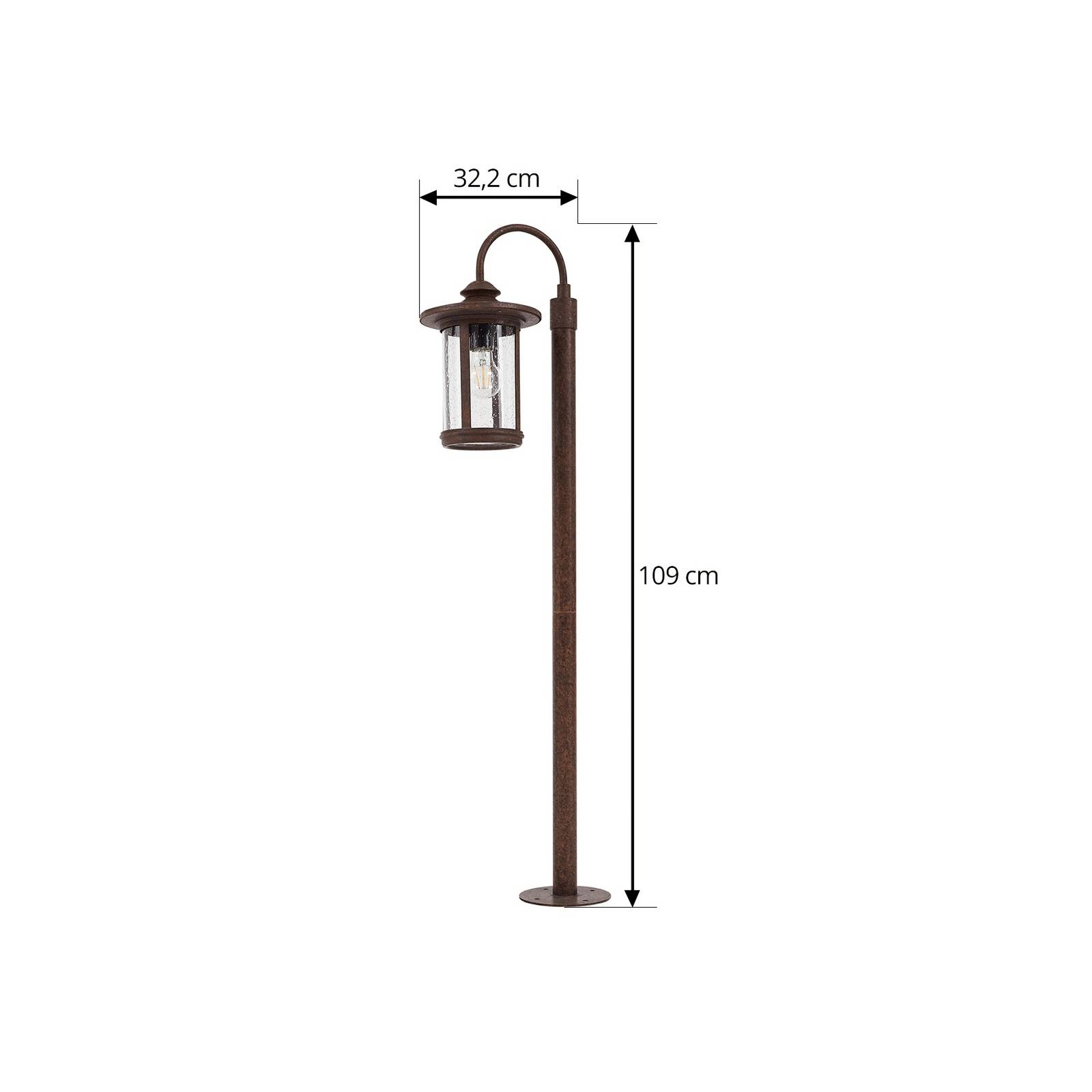 Słupek oświetleniowy Lindby Zayn, rdza, szkło, wysokość 109 cm