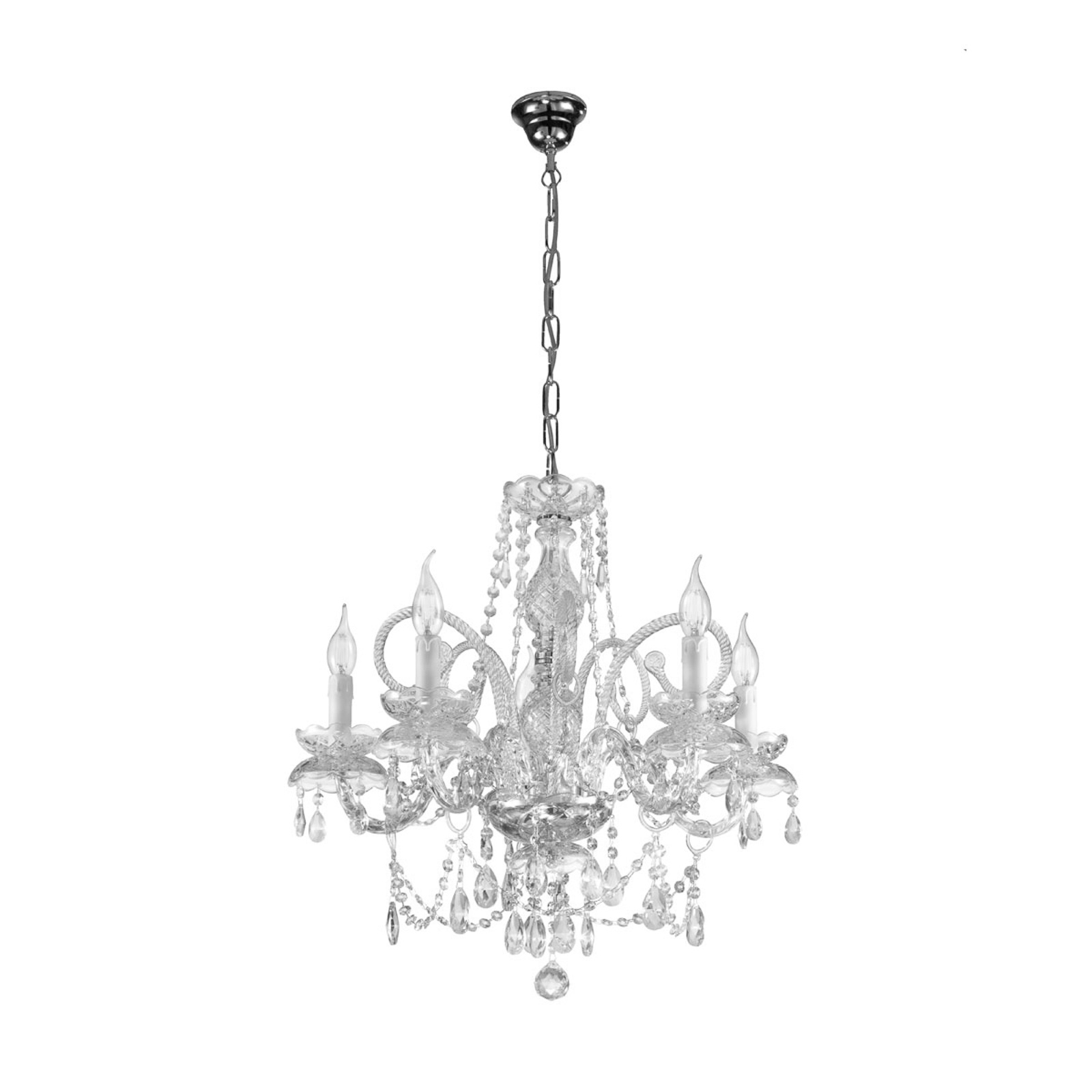 AUSTROLUX BY Kolarz Amaro chandelier five-bulb chrome, for Living / Dining Room, glass, E14, 40 W, energy efficiency: A++, H: 60 cm