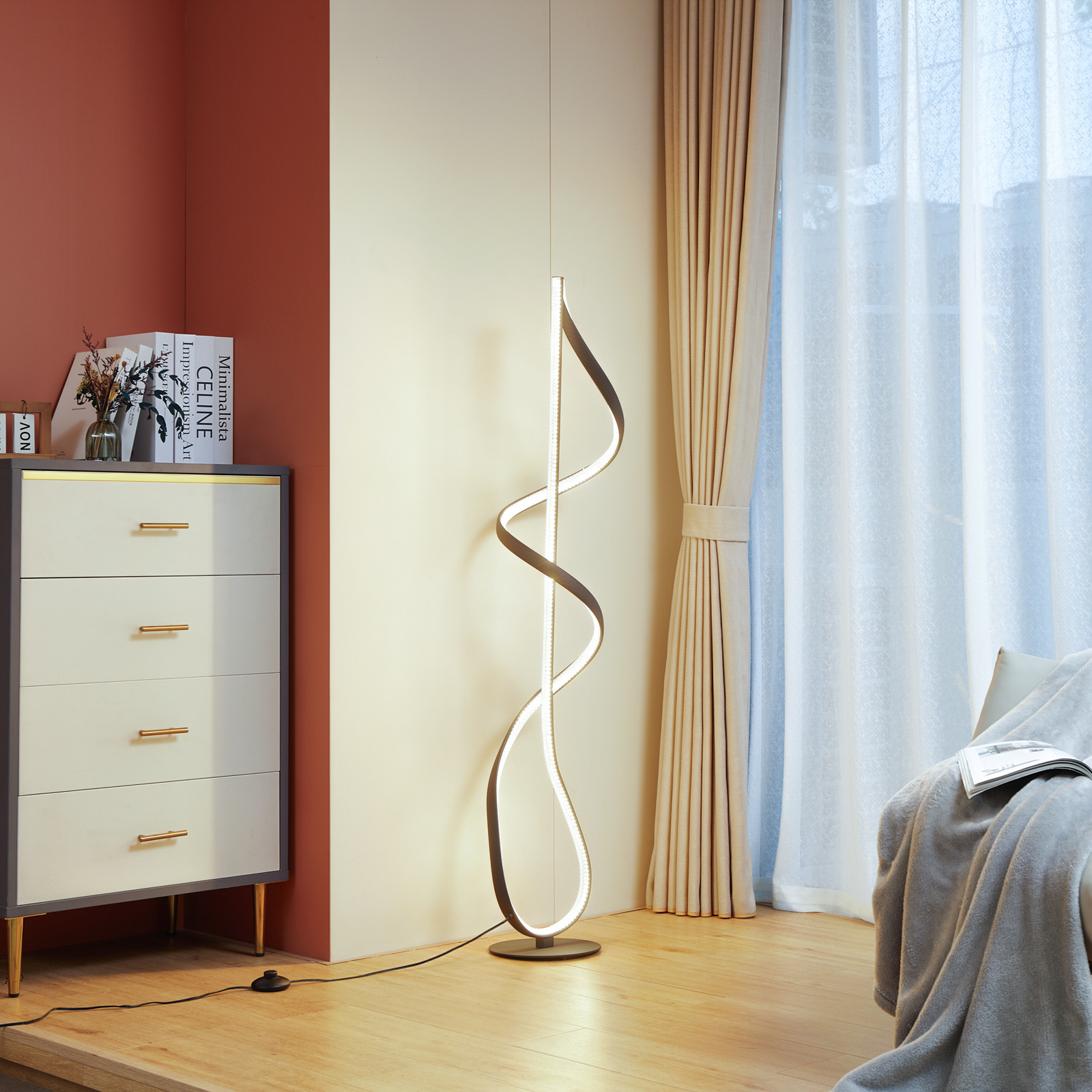 Lucande LED floor lamp Rodado, black, 132 cm, aluminium