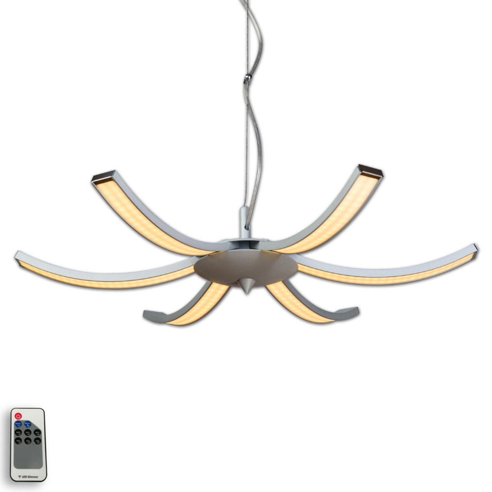 Lis Poland Largo LED hanging light 6-bulb aluminium, remote, for Living / Dining Room, metal, plastic, 26 W, energy efficiency: A+