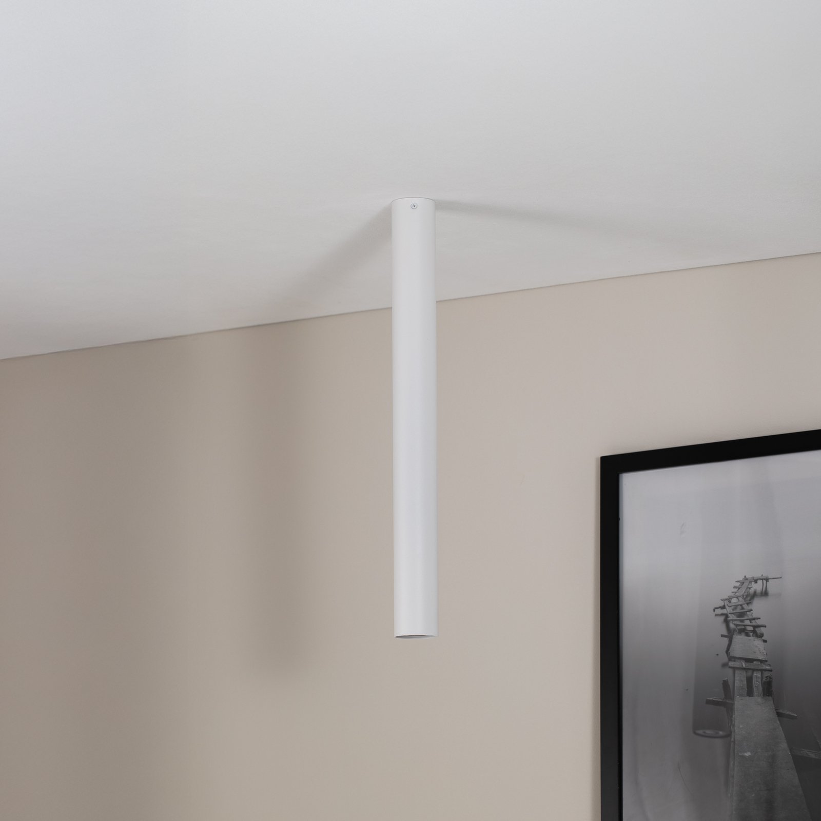 Spot pour plafond Tecno 1XL, acier, GU10, hauteur 60 cm, blanc