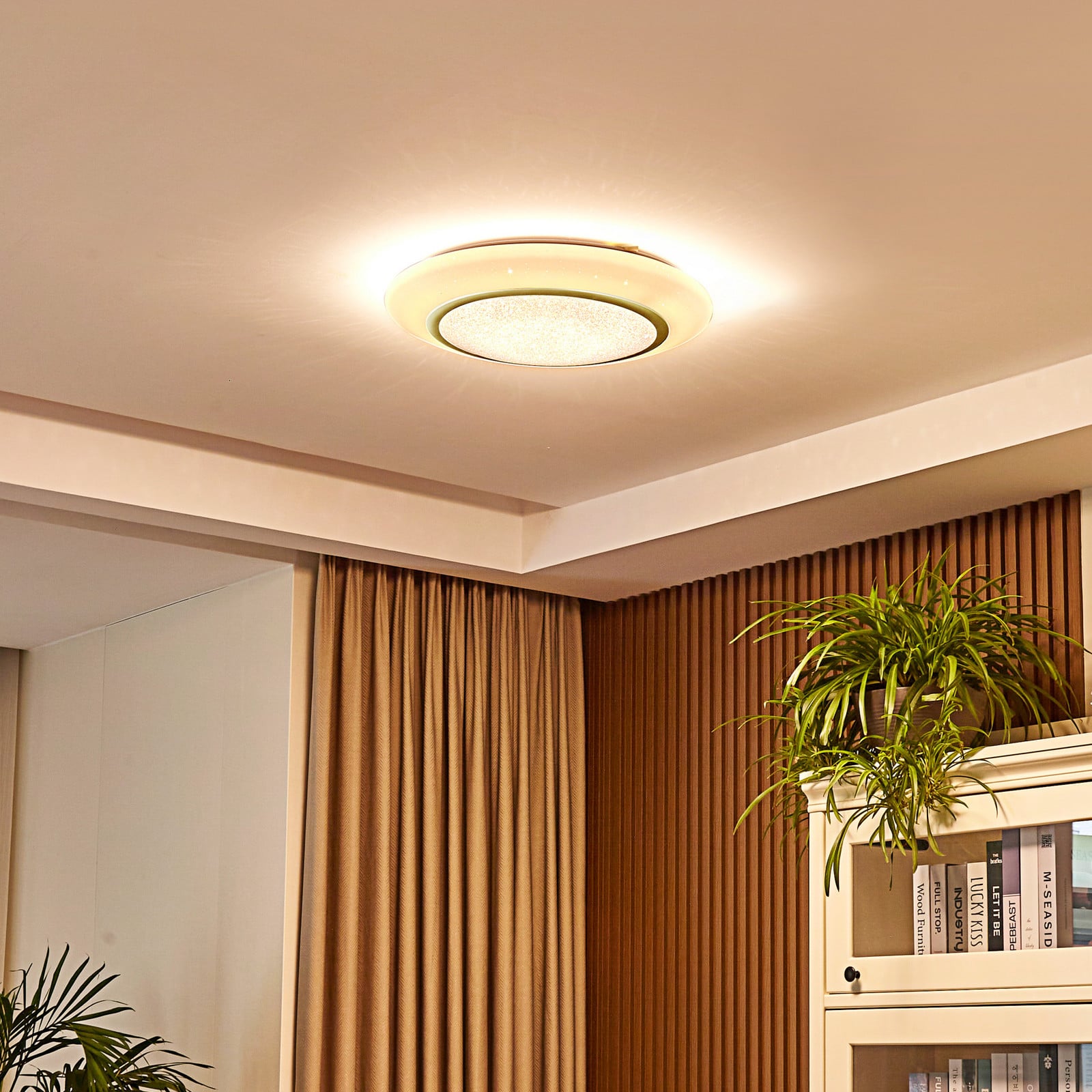 Lindby Ilektra plafonieră LED Ø 505 cm sclipici - Camera de zi / sufragerie - Modern - alb argintiu sclipici - Plastic