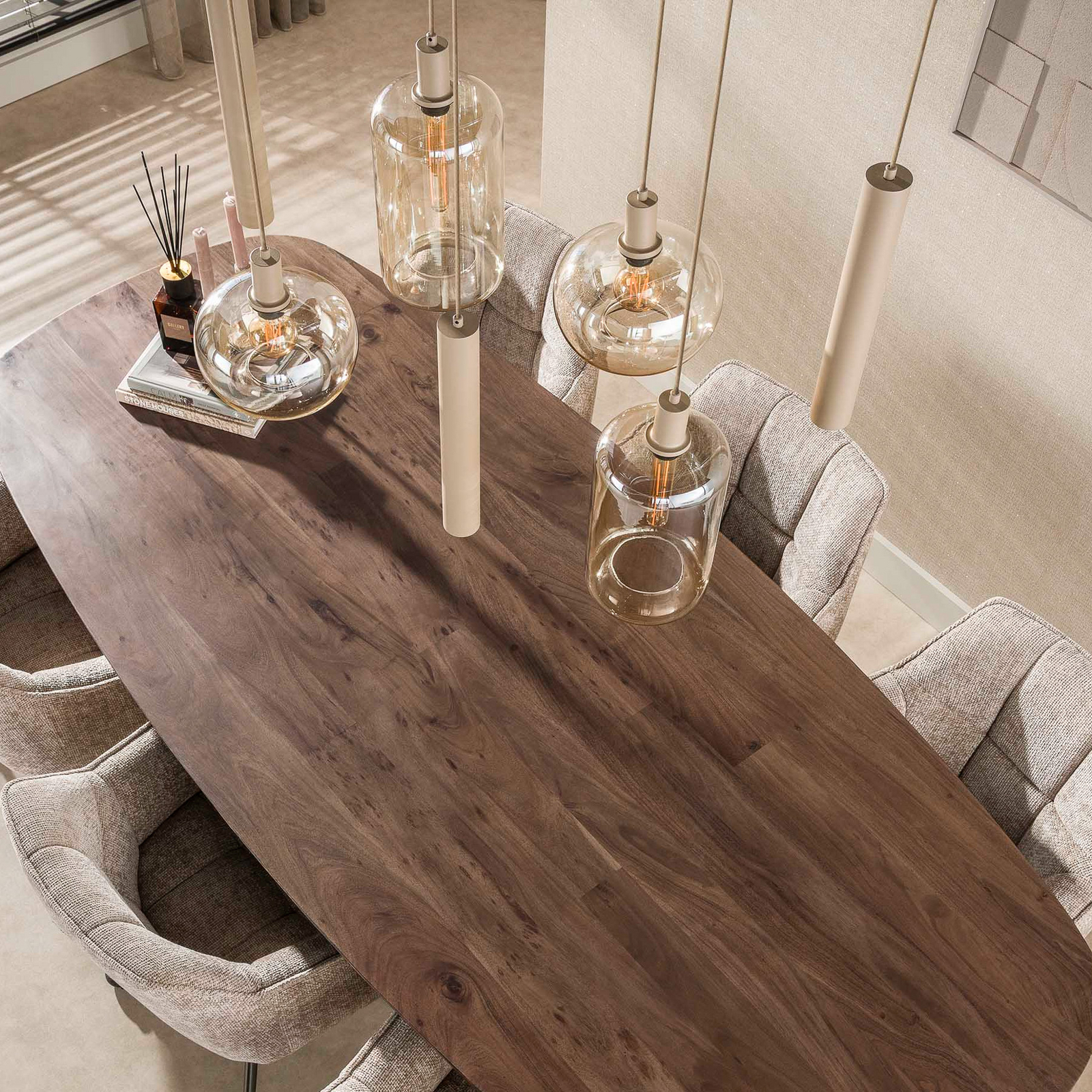 Pendelleuchte Serene, beige, Glas, 7-flammig, E27, GU10 Pendelleuchte Serene, beige, Glas, 7-flammig, E27, GU10