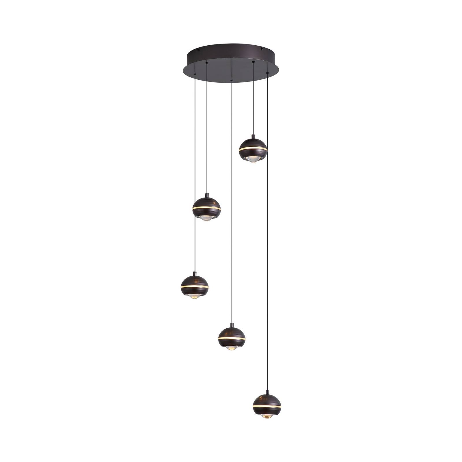 LED-Hängelampe Meteor 5-fl. rund CCT, nickel schwarz, Metall