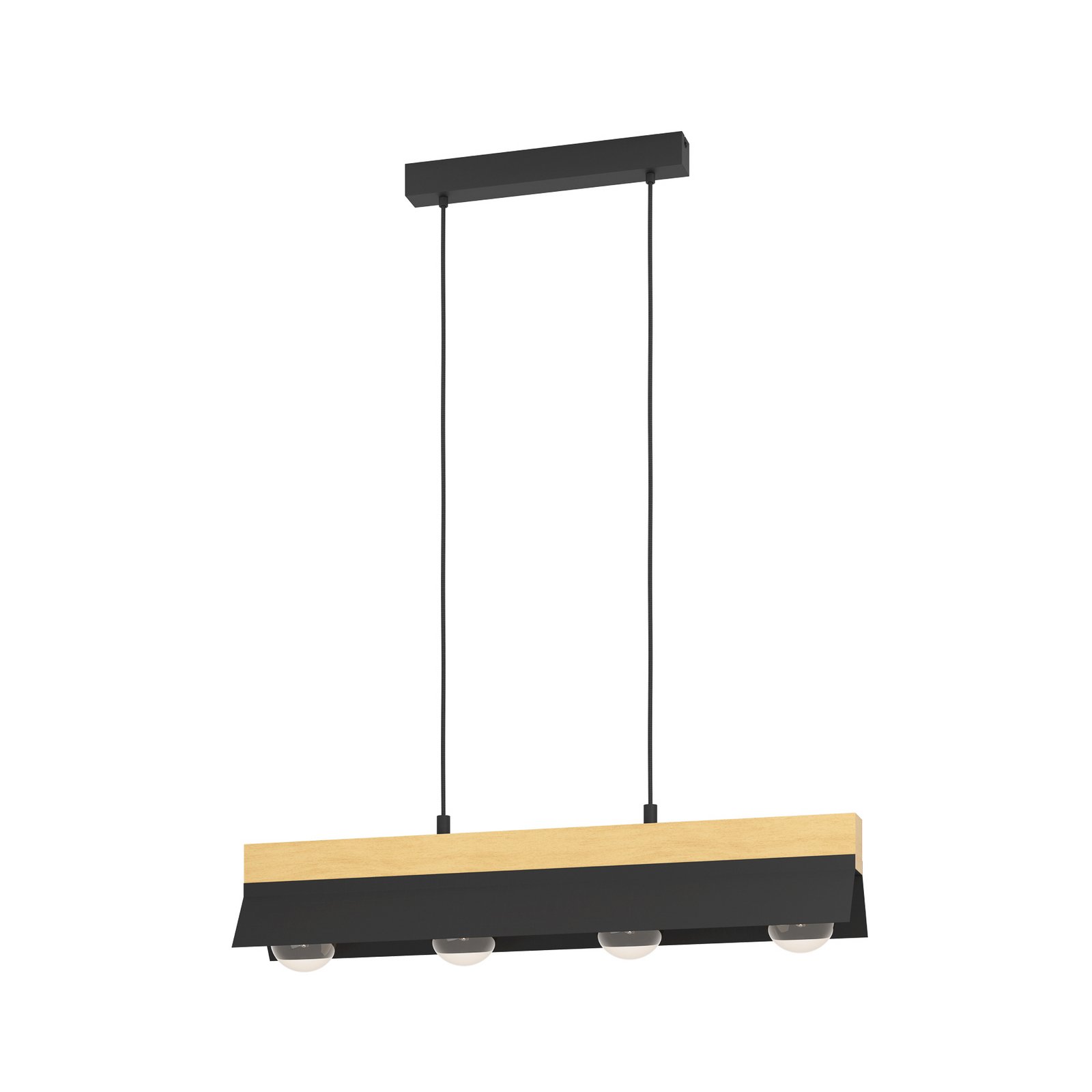 Tarrafo viseća lampa crna, prirodno drvo, 4 svjetla