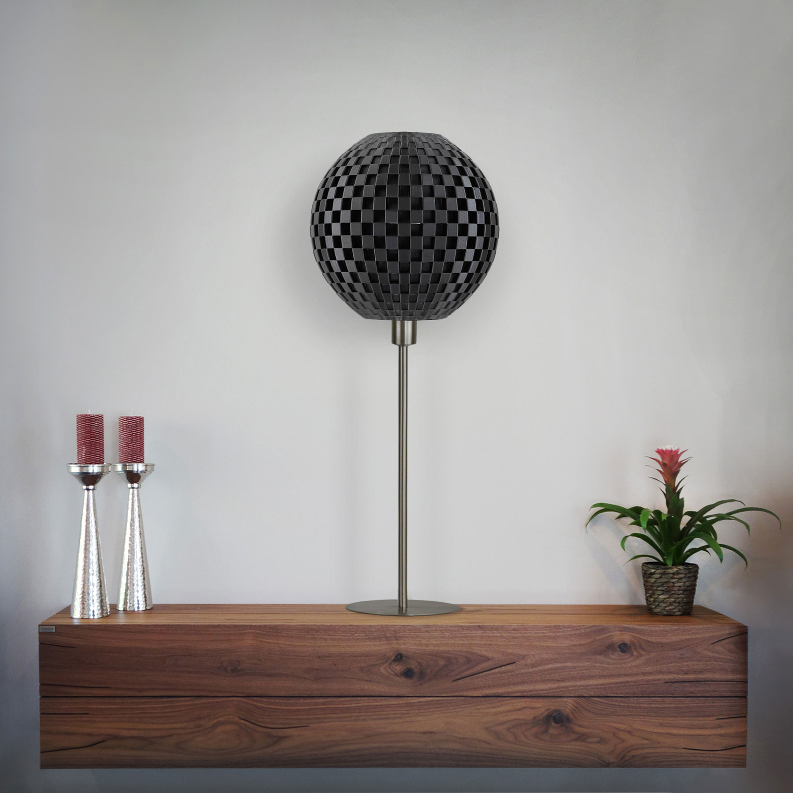 Flechtwerk table lamp, globe with base, black