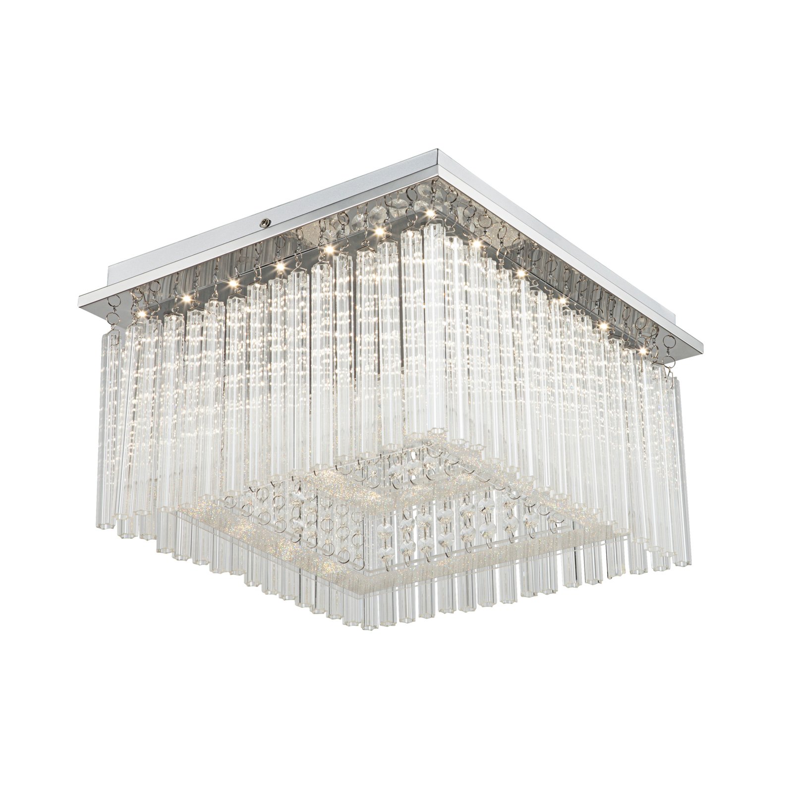 Vince LED ceiling light, chrome, glass crystals