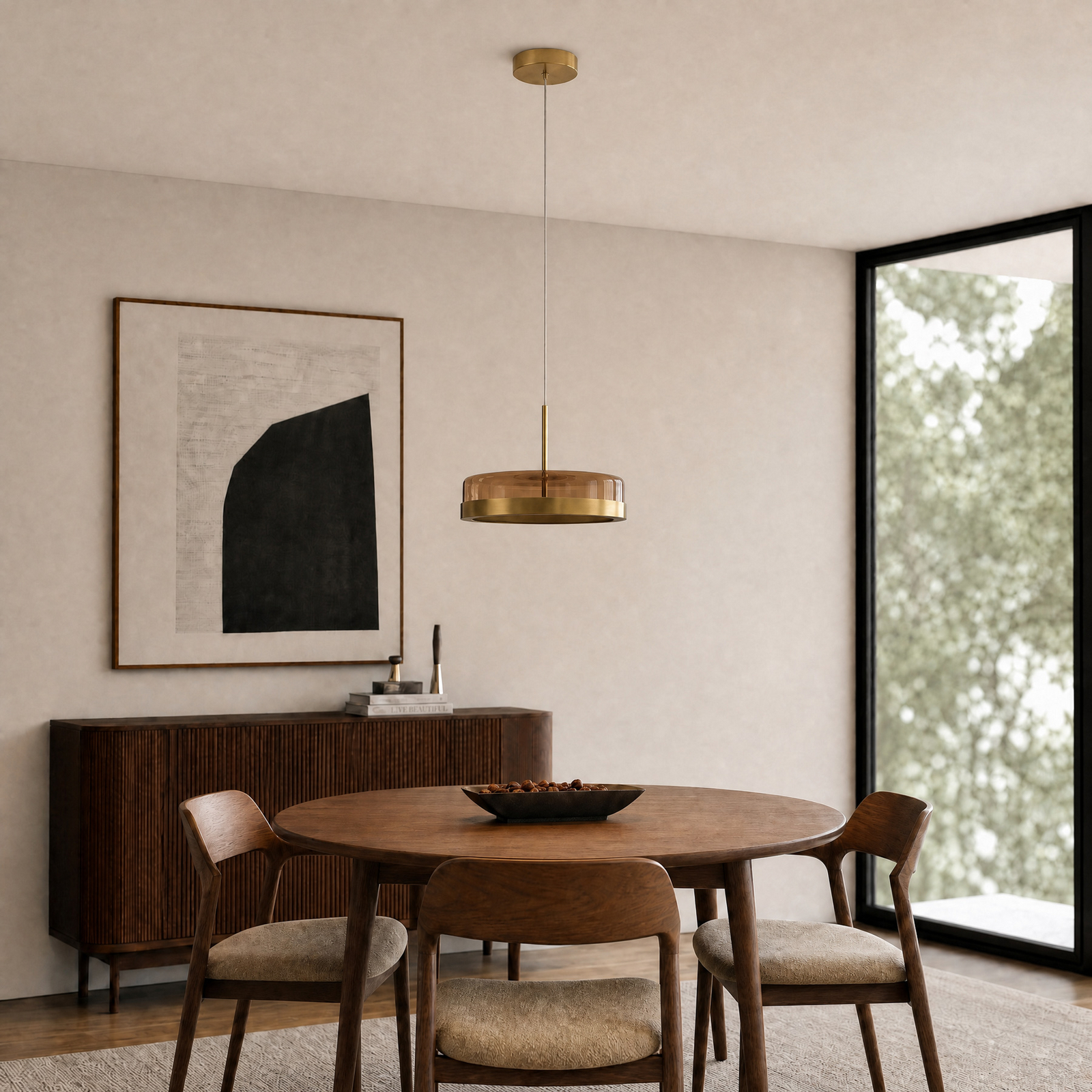 Lucande LED-Hängelampe La Latta, 1-flg., Ø30cm, messing Glas
