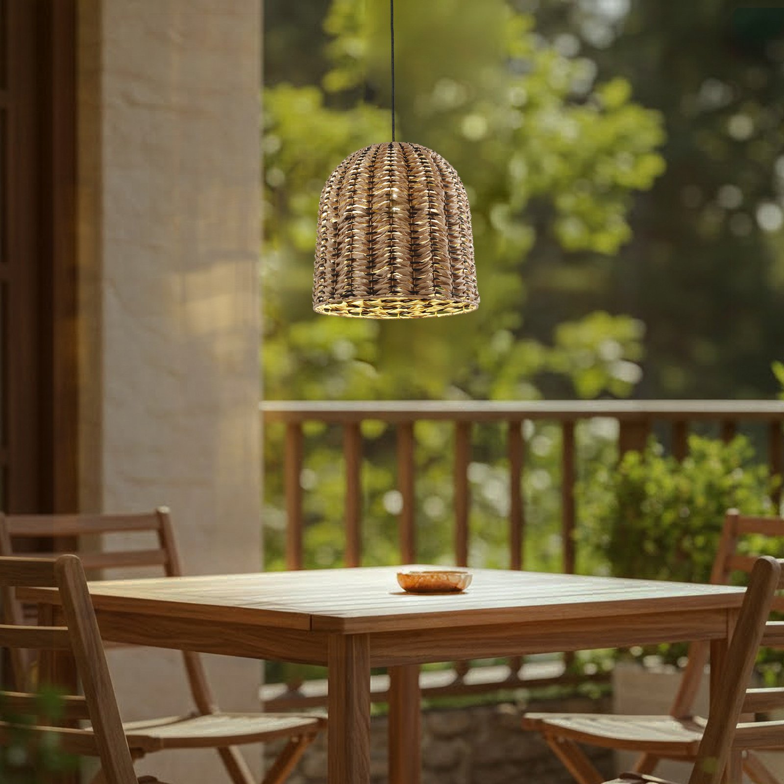 Lampa wisząca zewnętrzna Taryn, Ø 35 cm, IP44, brązowa, tworzywo sztuczne -