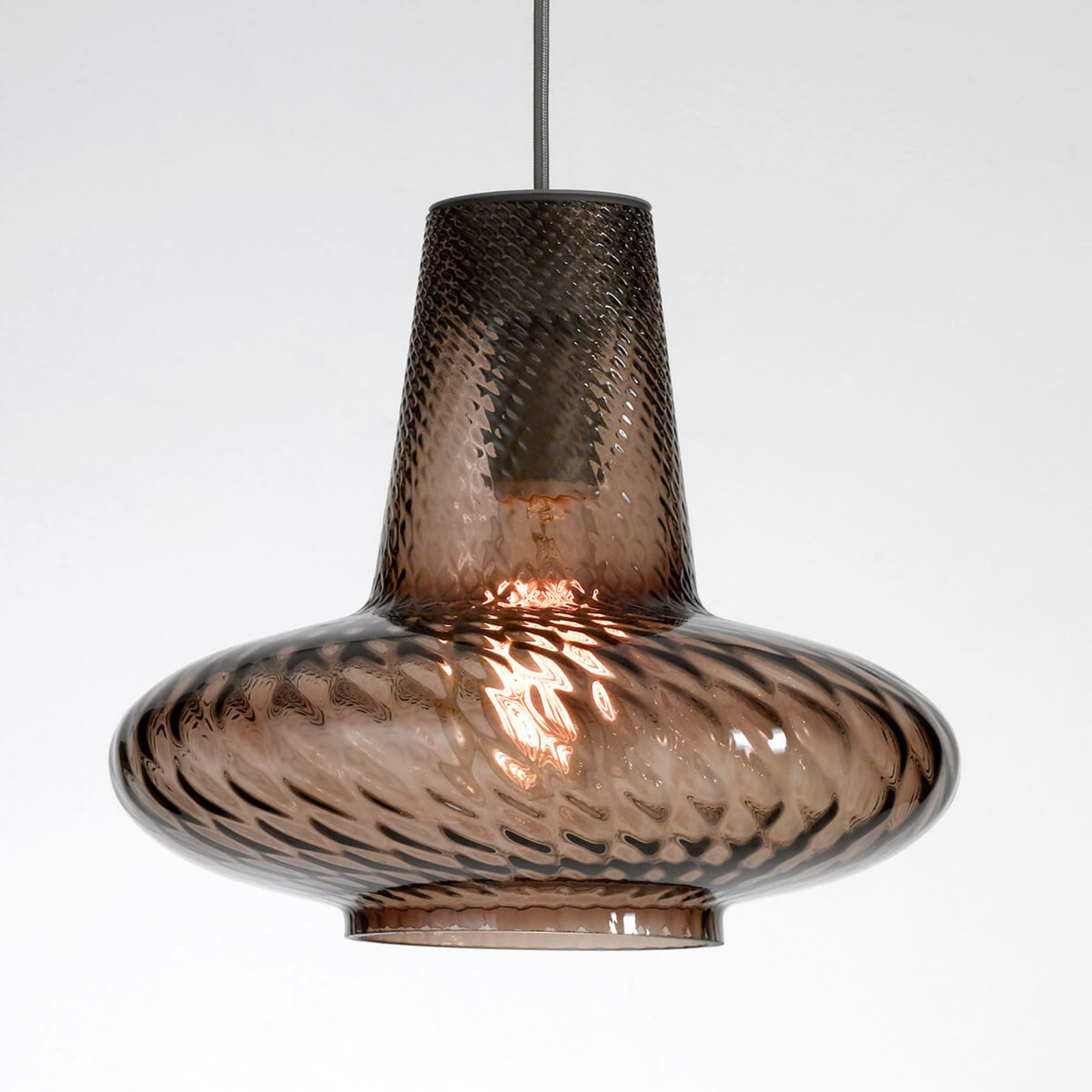 Ailati Glass hanging light Giulietta in grey, for Living / Dining Room, blown glass, E27, 70 W, energy efficiency: A++, H: 27 cm