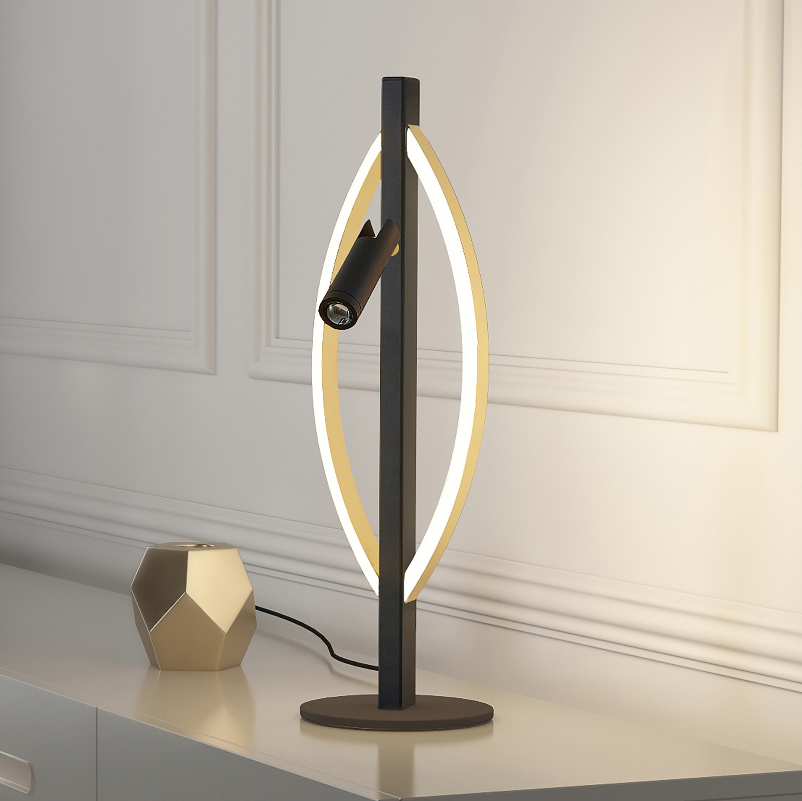 Lucande Matwei lampa stołowa LED, owalna, mosiądz