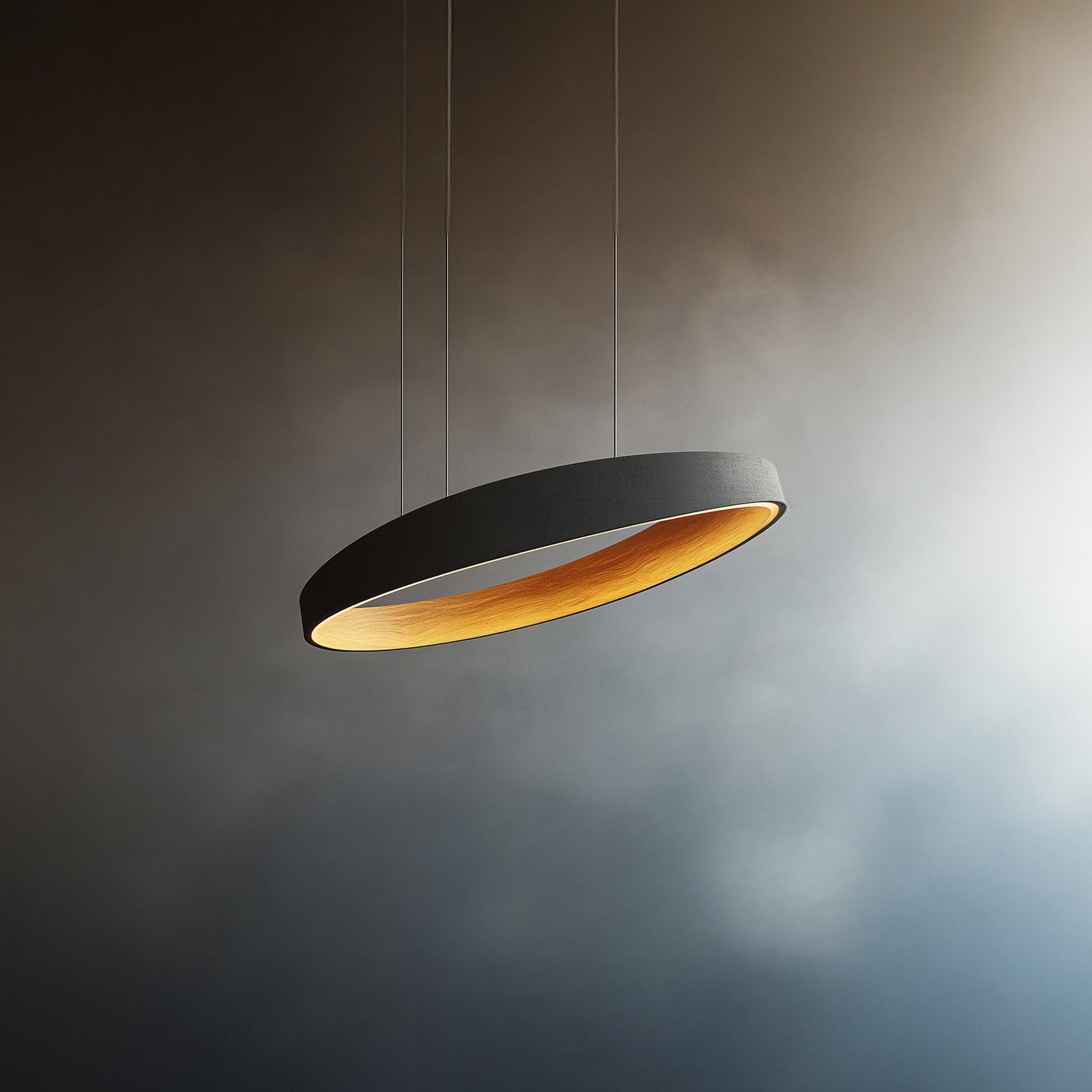 Lucande Lampada LED a sospensione Daelor, nero, alluminio/legno, CCT, Ø70cm