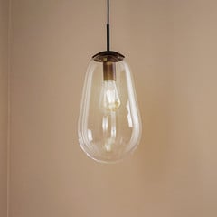 Lampada a sospensione Pear M con paralume in vetro, nero