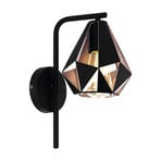 Carlton wall light, black/copper with boom