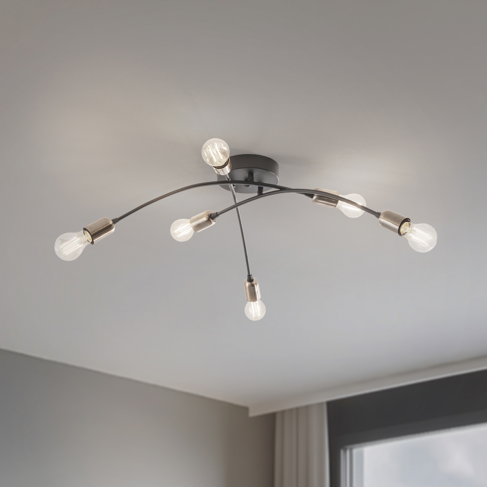 Lempos Banana, juodos, metalinės, 67 cm, 6 lempų, E27