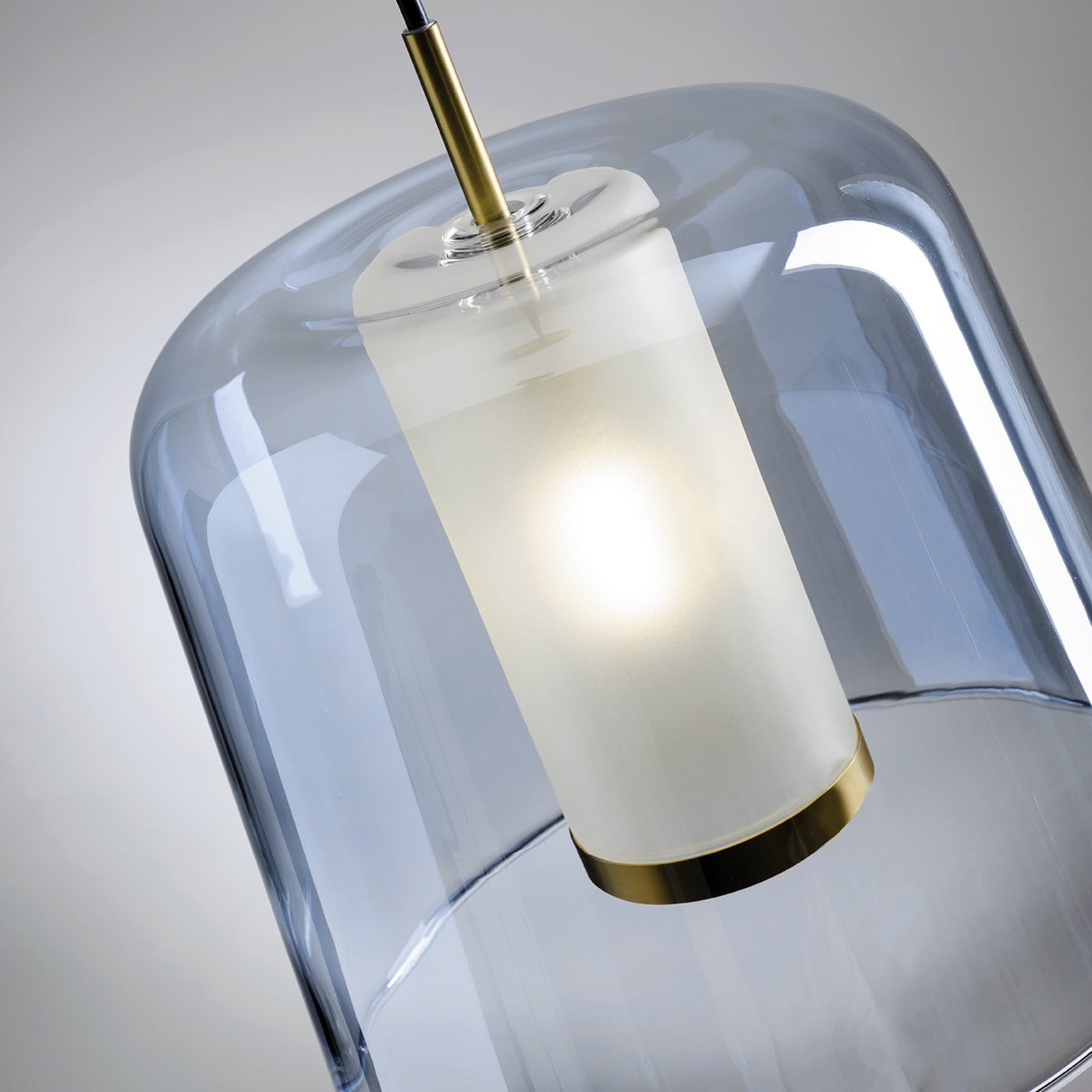 miloox by Sforzin Frida suspendată abajur dublu sticlă ext albastru - Camera de zi / sufragerie - design - albastru transparent auriu periat - Metal