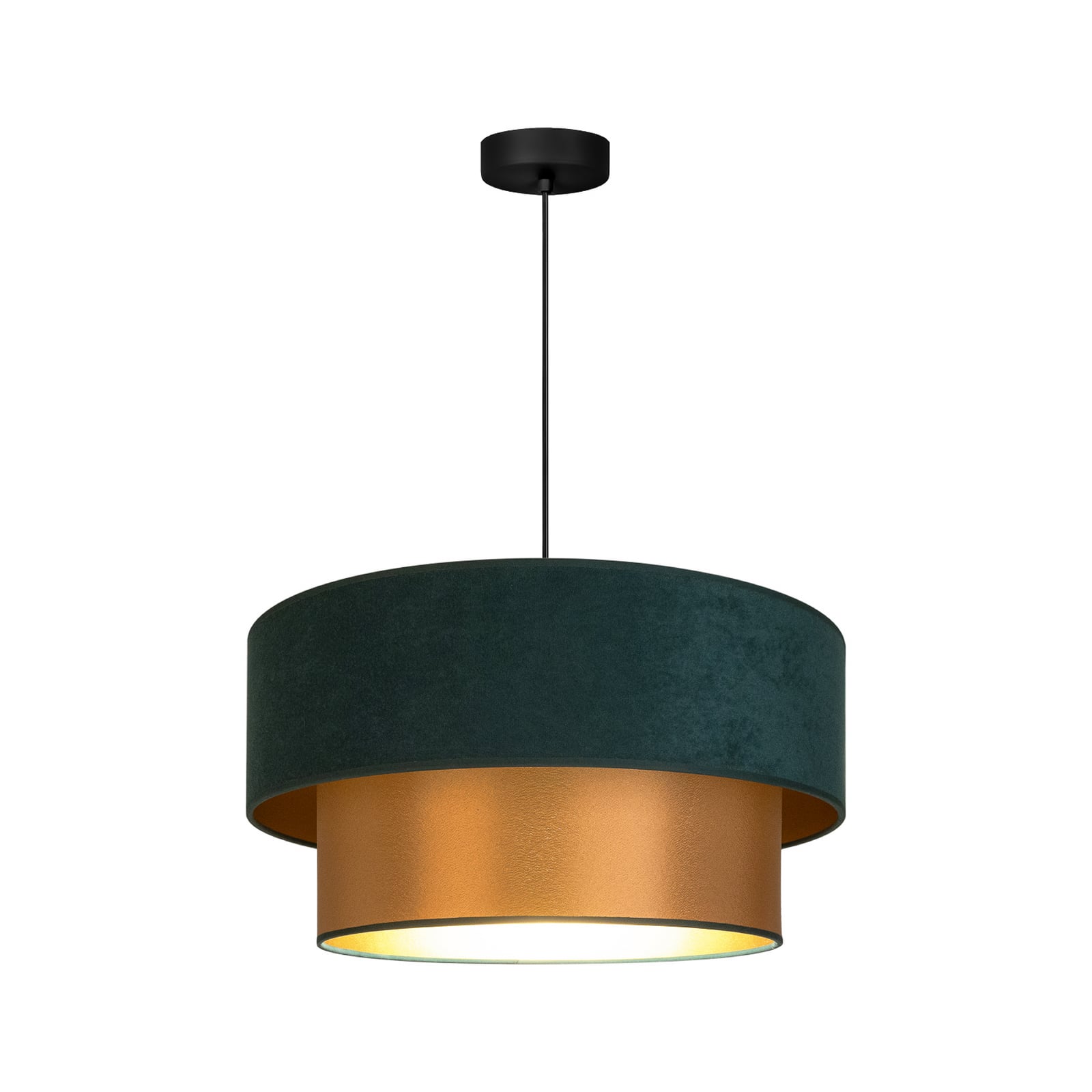 Lampada a sospensione Dorina, verde/oro, Ø 45 cm, tessuto, E27 - Duolla