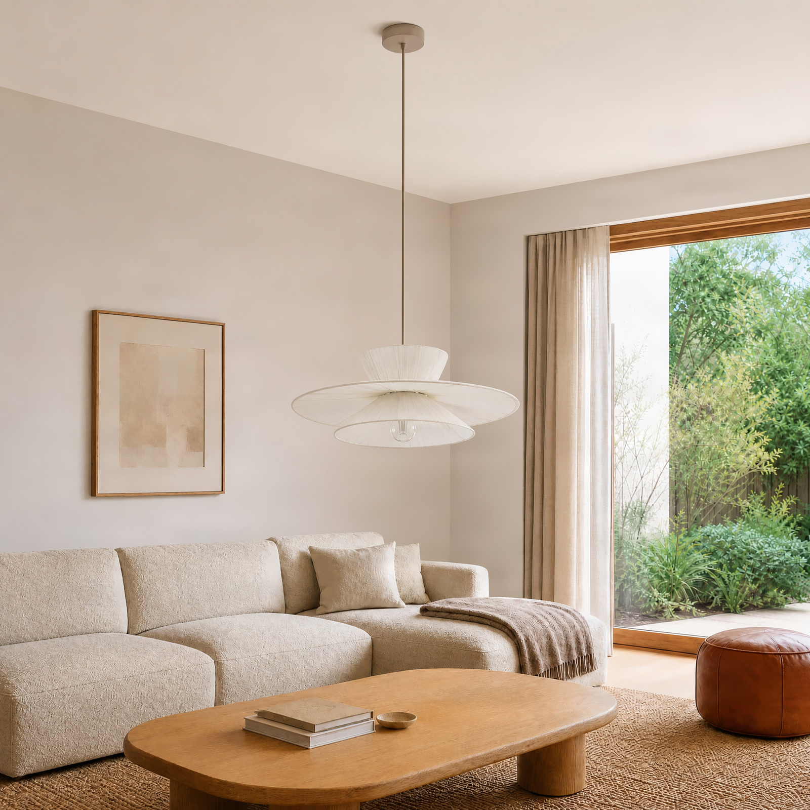 Suspension Novie, beige, coton, Ø 50 cm - Lucande Suspension Novie, beige, coton, Ø 50 cm - Lucande