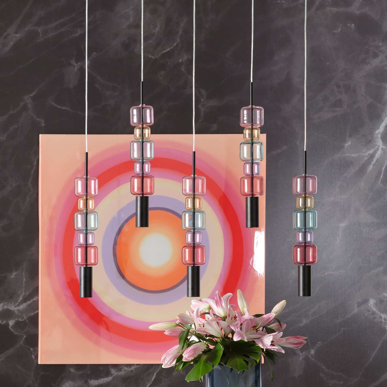 KARE Hängeleuchte Candy Bar Colore, Glas, 5-flg., GU10