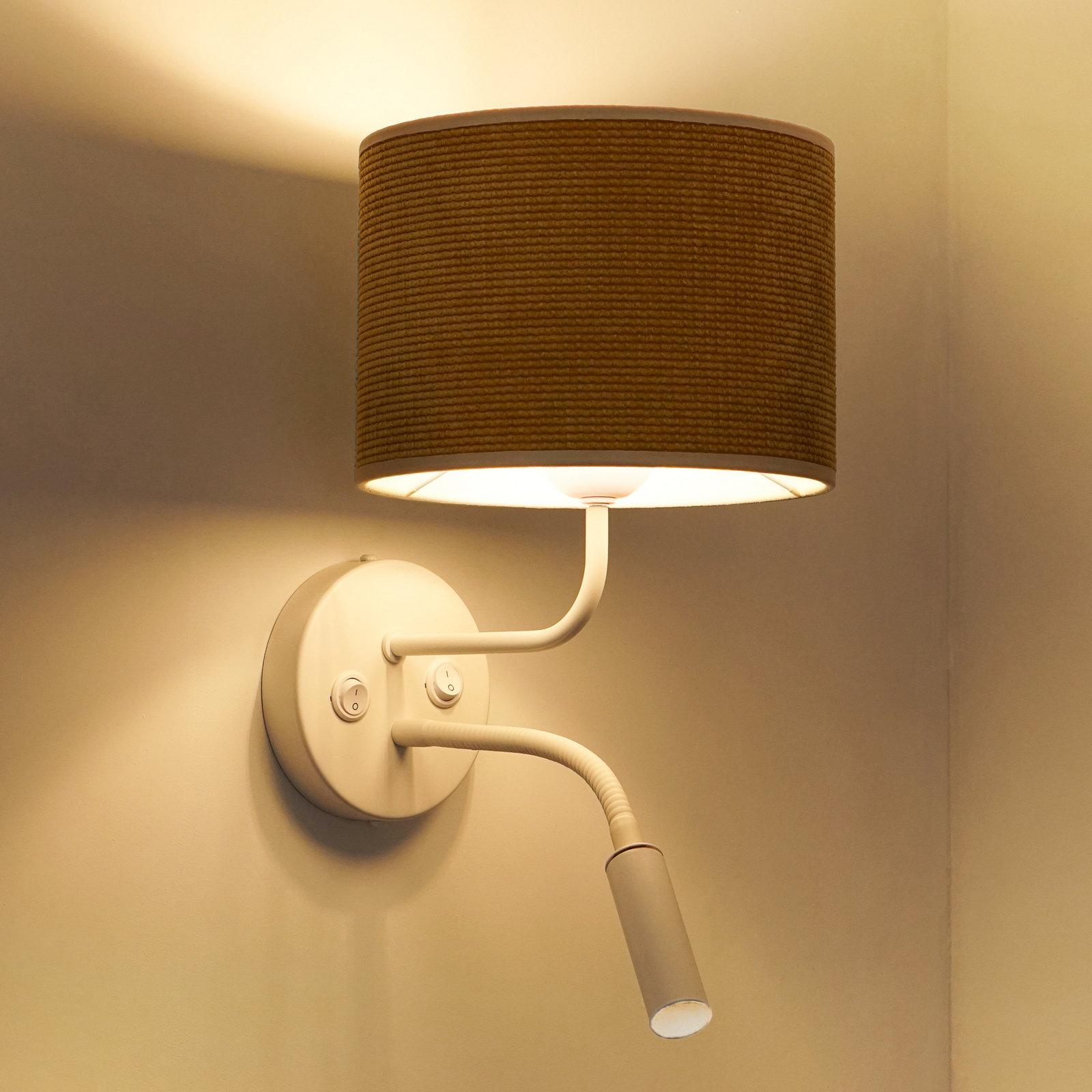 Roller wall light, cord, white/mustard yellow, reading light