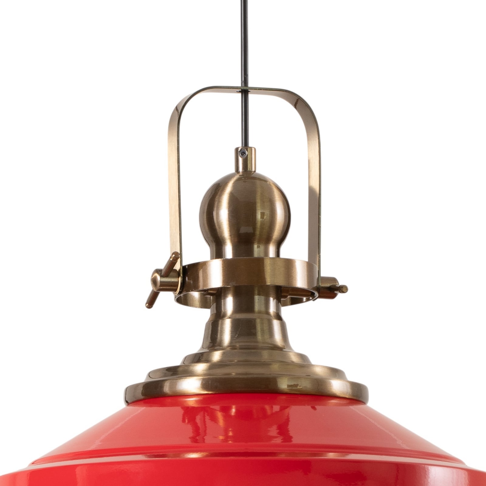 Hängeleuchte Astel, rot, Ø 41 cm, Metall, Detail altmessing