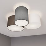 Lindby plafonieră Laurenz, 3 becuri, gri/maro, textil