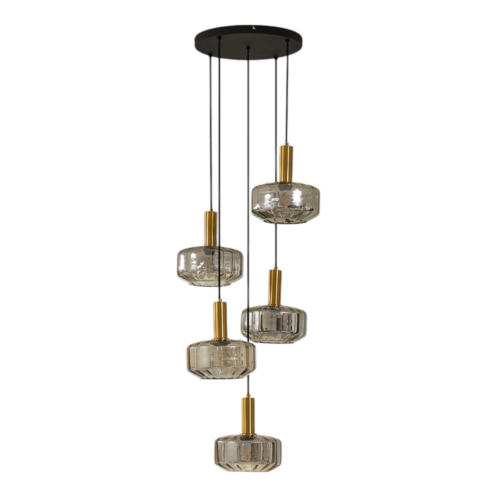 Lindby hanglamp Hildur, 5-lamps, rookgrijs, glas