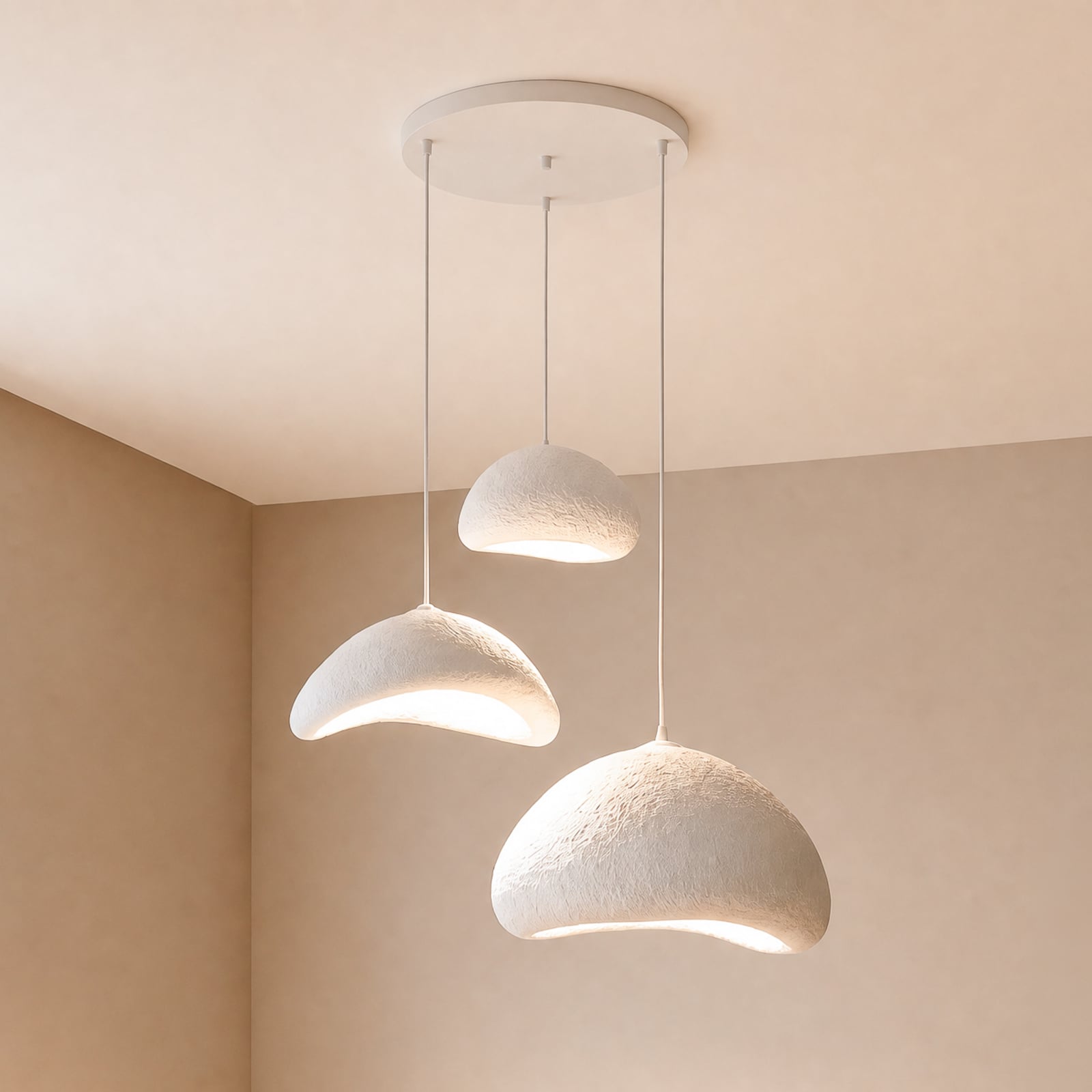Lampada a sospensione LUNA, bianca, Ø 82 cm, a 3 luci, fibra di vetro, E27