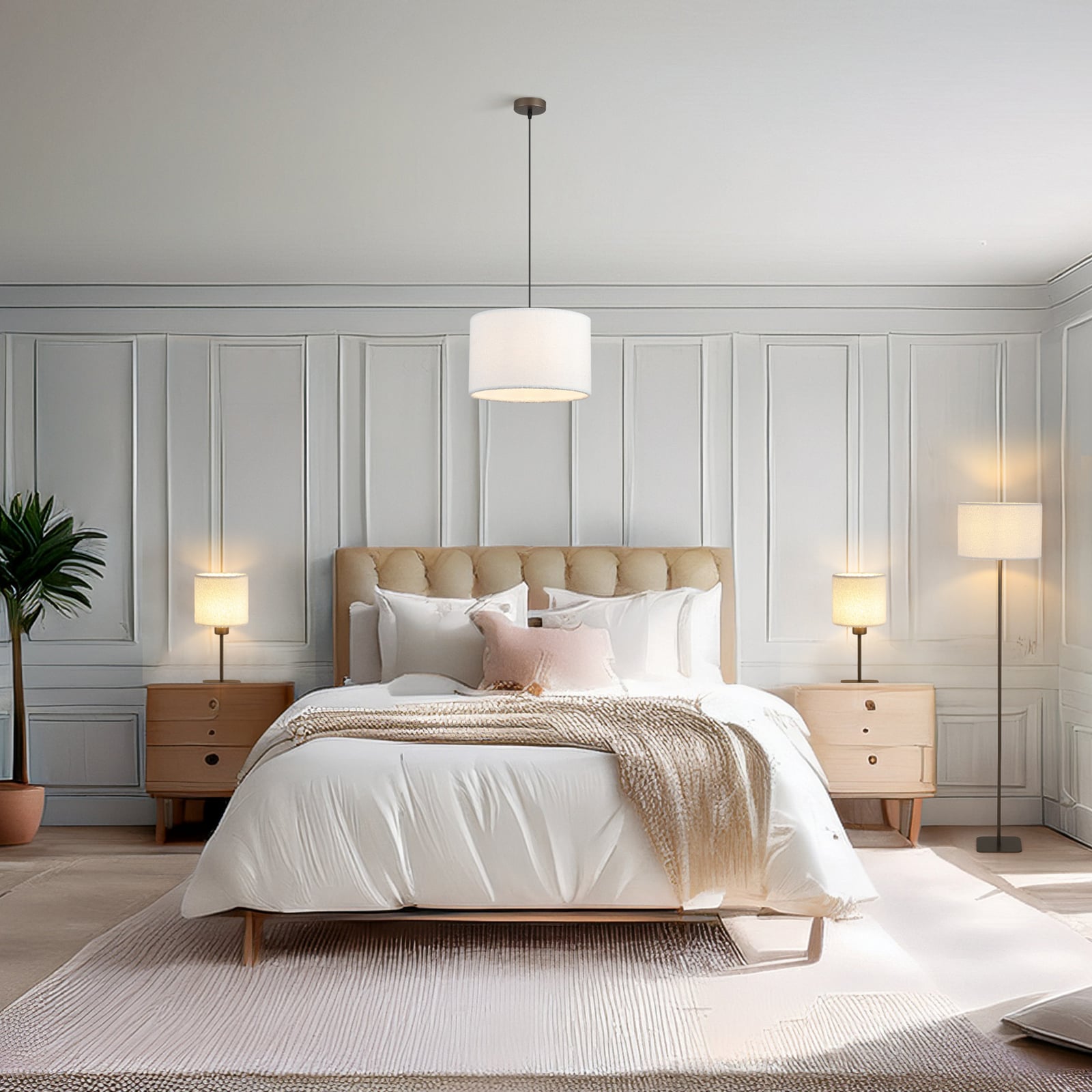 Hanglamp Chelsea, bruin/wit, Ø 35 cm, stof