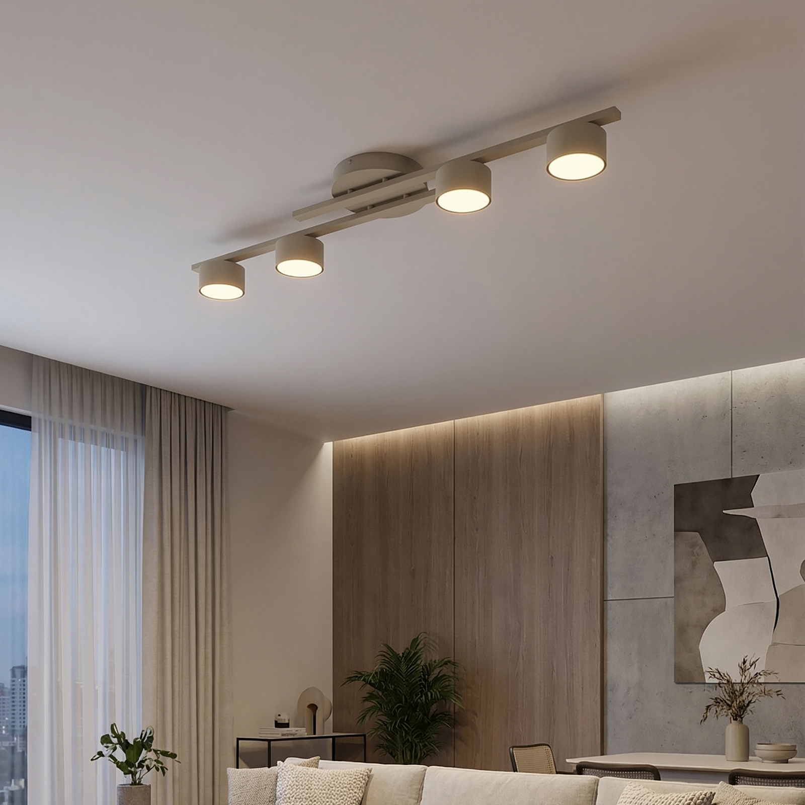 FRAGMENT ceiling light, beige, length 87 cm, 4-bulb, metal FRAGMENT ceiling light, beige, length 87 cm, 4-bulb, metal