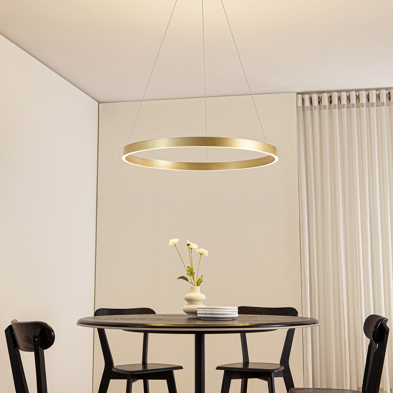 Lucande LED Pendant lamp Yonam, gold, Ø 80cm