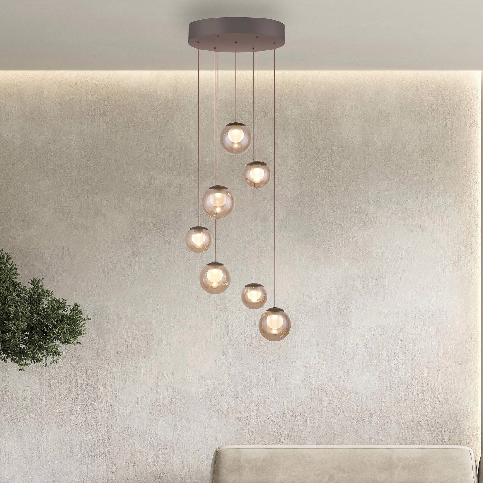 PURE LED-Hängelampe Popup, bronze/amber Ø 40 cm, 7-flg. günstig online kaufen