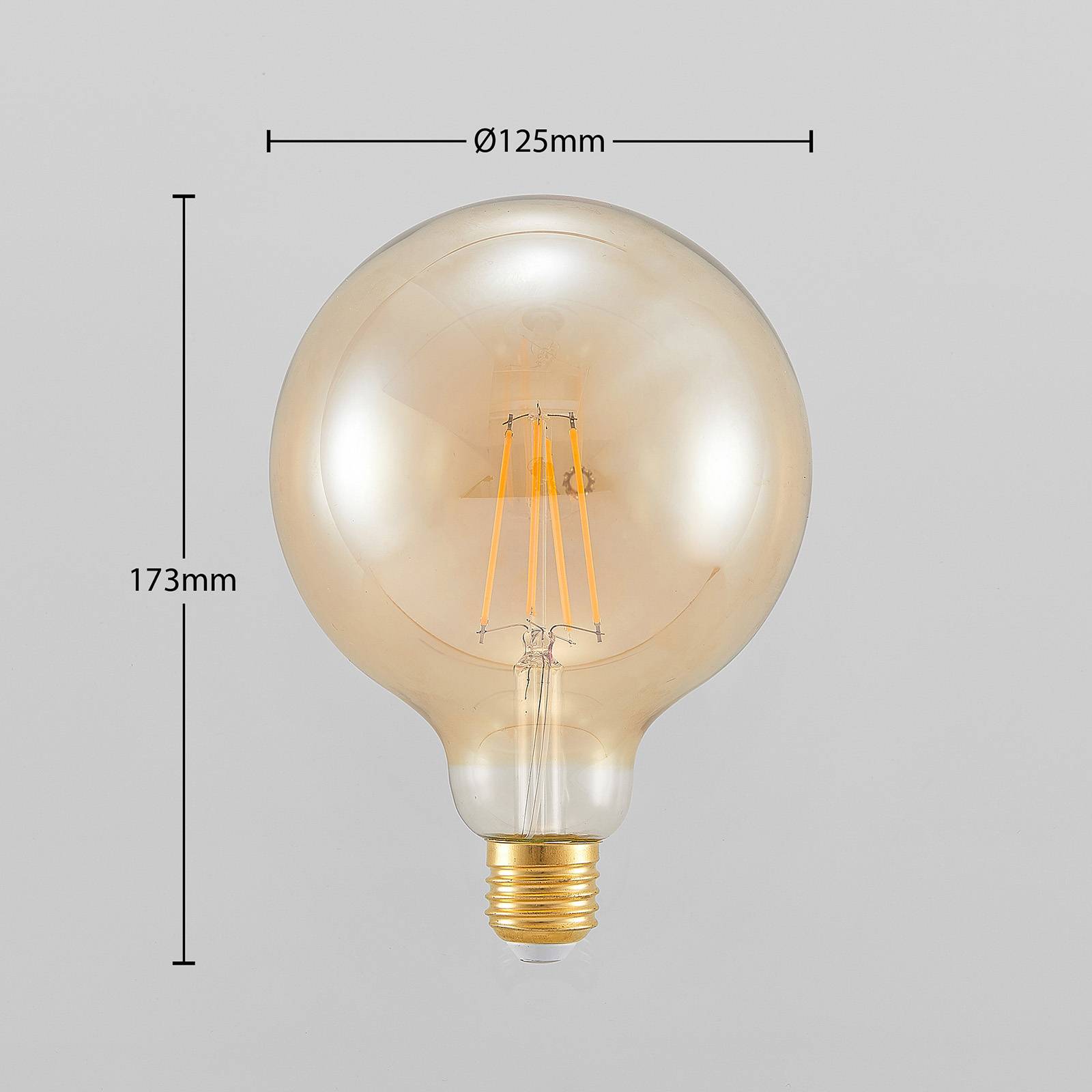 LED lámpa E27 G125 6,5W 2500K borostyán 3 f. dimm