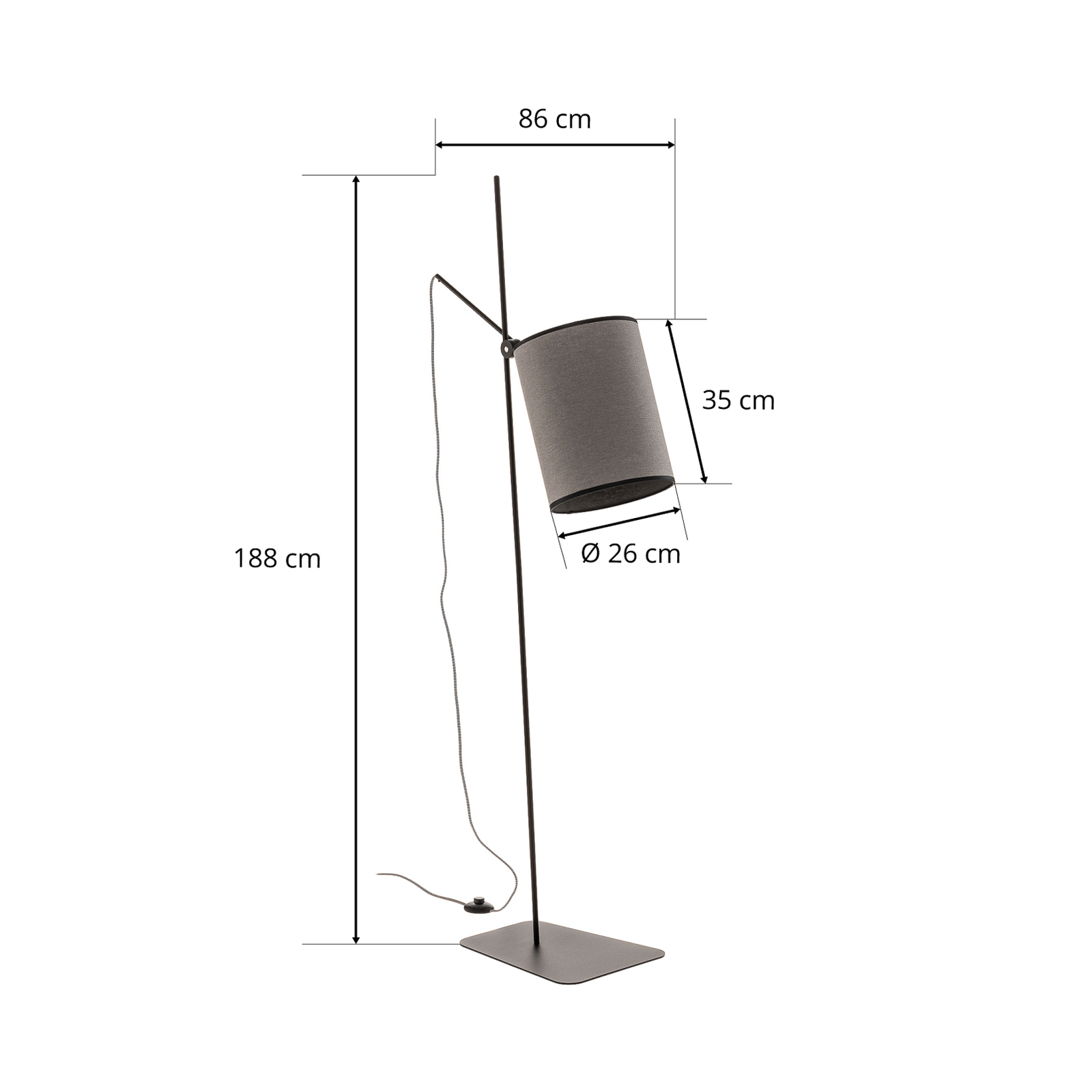 Zelda floor lamp with round, grey textile shade