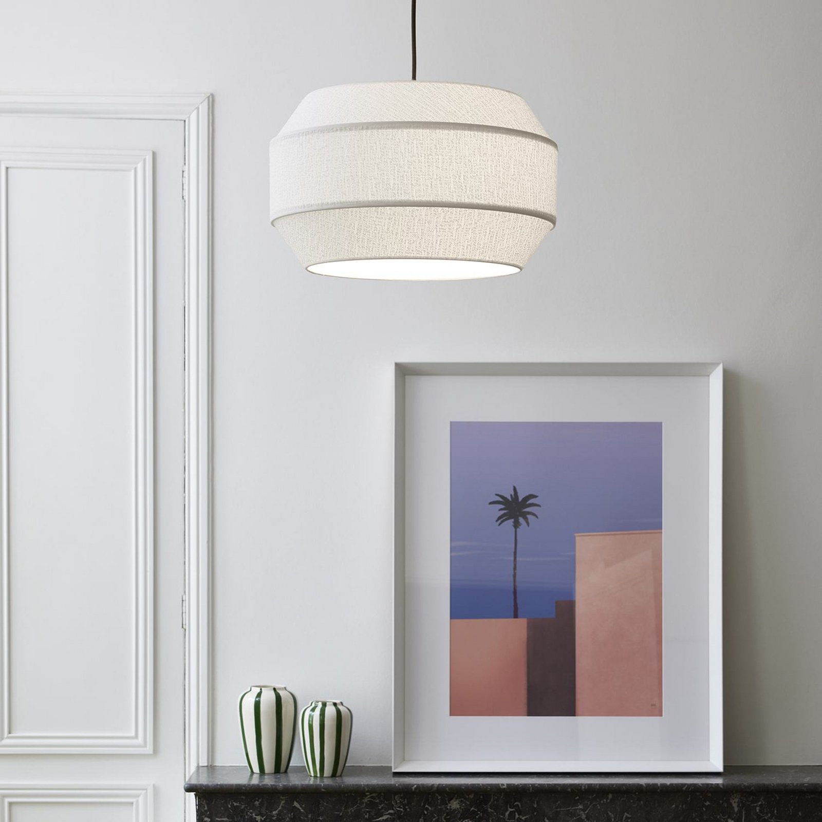 MARKET SET Lámpara colgante Cosiness, Ø 46 cm, blanco, tela