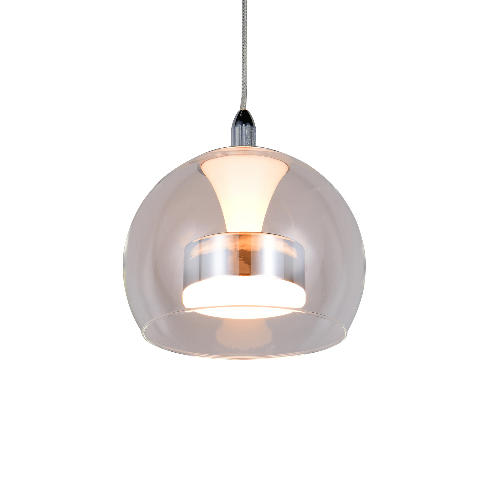 LED lógó lámpa Flynt, Ø 20 cm, króm színű, fém/üveg, CCT LED lógó lámpa Flynt, Ø 20 cm, króm színű, fém/üveg, CCT