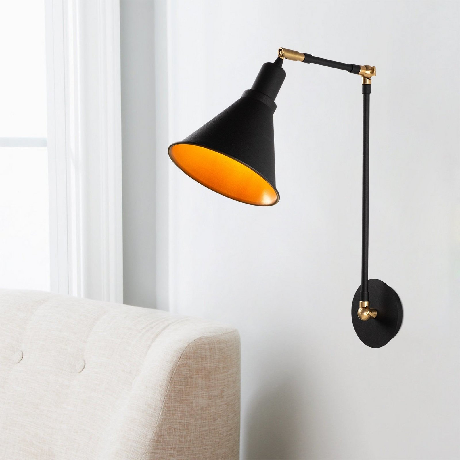 Wandlamp Berceste 7956, zwart/goud, hoogte 56 cm